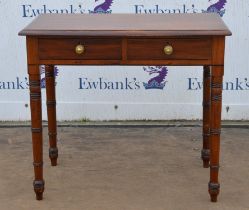 A George IV mahogany side table, the associated moulded top above two drawers, H 73cm, W 81cm,