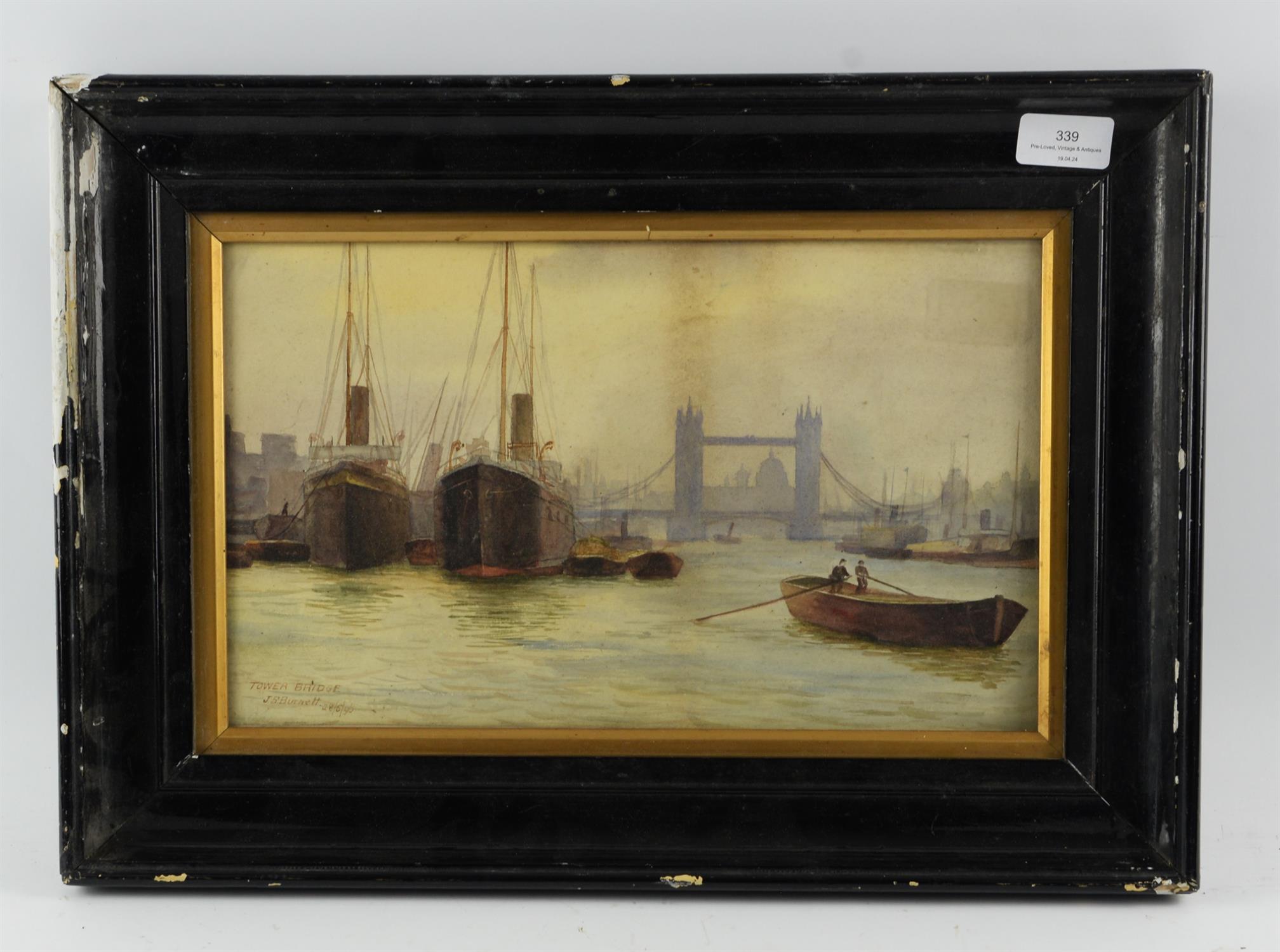 J. S. Burnett (late 19th century), Tower Bridge, watercolour, signed, inscribed and dated 28/5/96