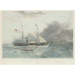 After Knell, This view of H.M. Steam Frigate "Geyser" when off Mt Edgecombe, aquatint by C.