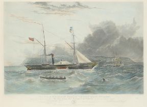 After Knell, This view of H.M. Steam Frigate "Geyser" when off Mt Edgecombe, aquatint by C.