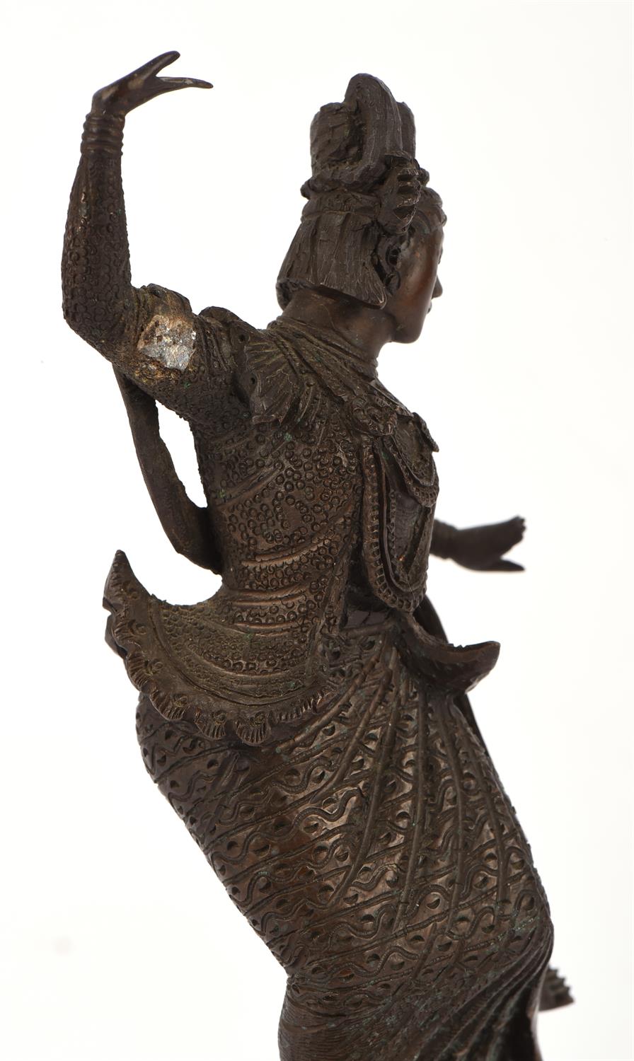 A pair of Balinese [or other South East Asian] bronze dancers; each one on a circular base; overall - Image 3 of 7