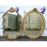 A George III style giltwood and gesso oval mirror, early 20th century, plate bevelled, H 75cm,