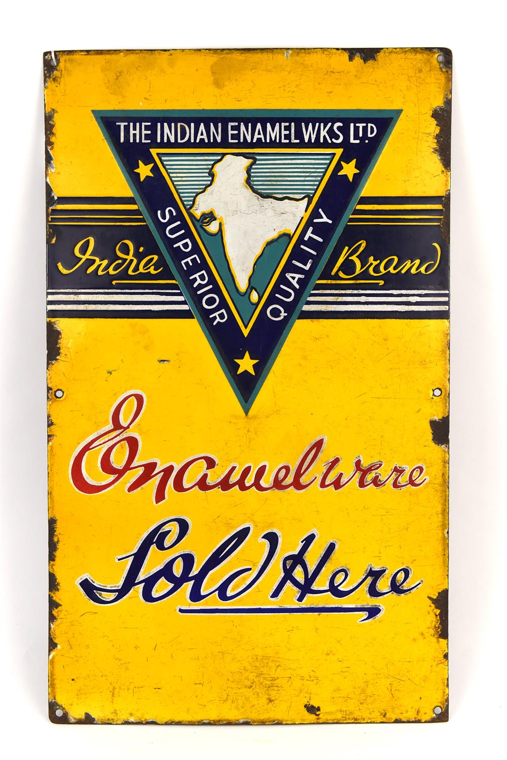 An enamel sign, 1930s/40s, for the Indian Enamel Wks Ltd, H 51cm, W 30cm