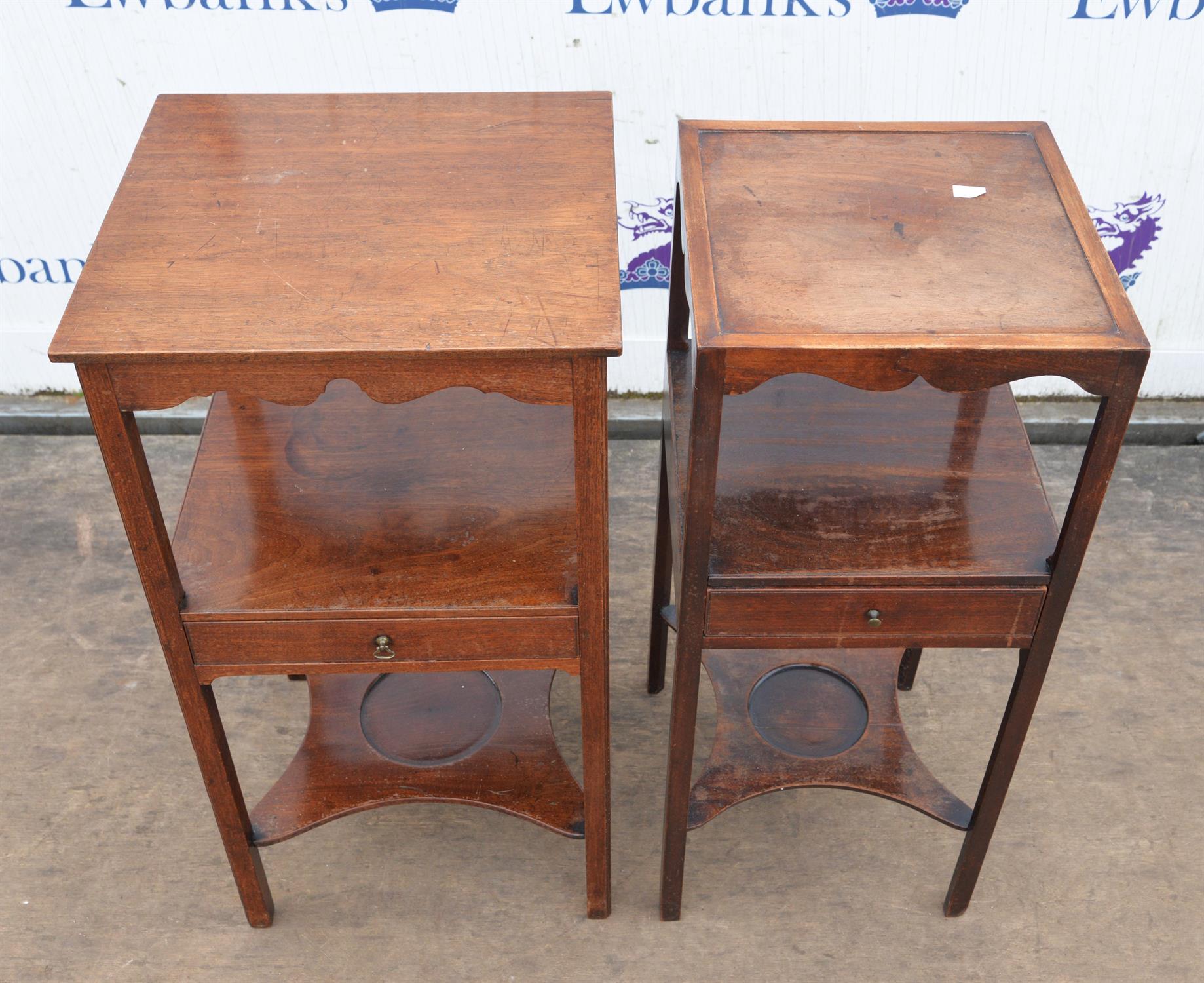 Two George III mahogany wash stands, with drawers, the larger example with a later top, - Image 3 of 3