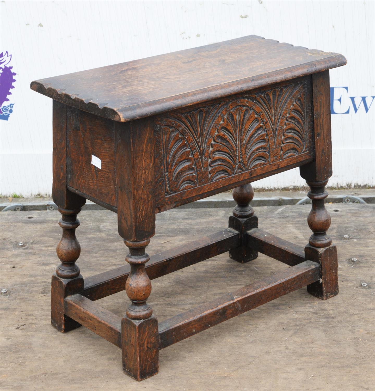 A Charles II style oak box seat stool, 1920s/30s, H 48cm, W 50cm, D 25cm - Image 3 of 3