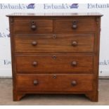A Victorian mahogany chest of drawers, sides panelled, H 98cm, W 103cm, D 47cm