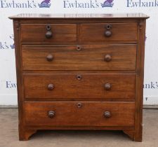 A Victorian mahogany chest of drawers, sides panelled, H 98cm, W 103cm, D 47cm