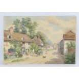 A small group of watercolours and drawings, including J. Anderson Stewart, village scene,