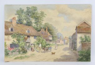 A small group of watercolours and drawings, including J. Anderson Stewart, village scene,