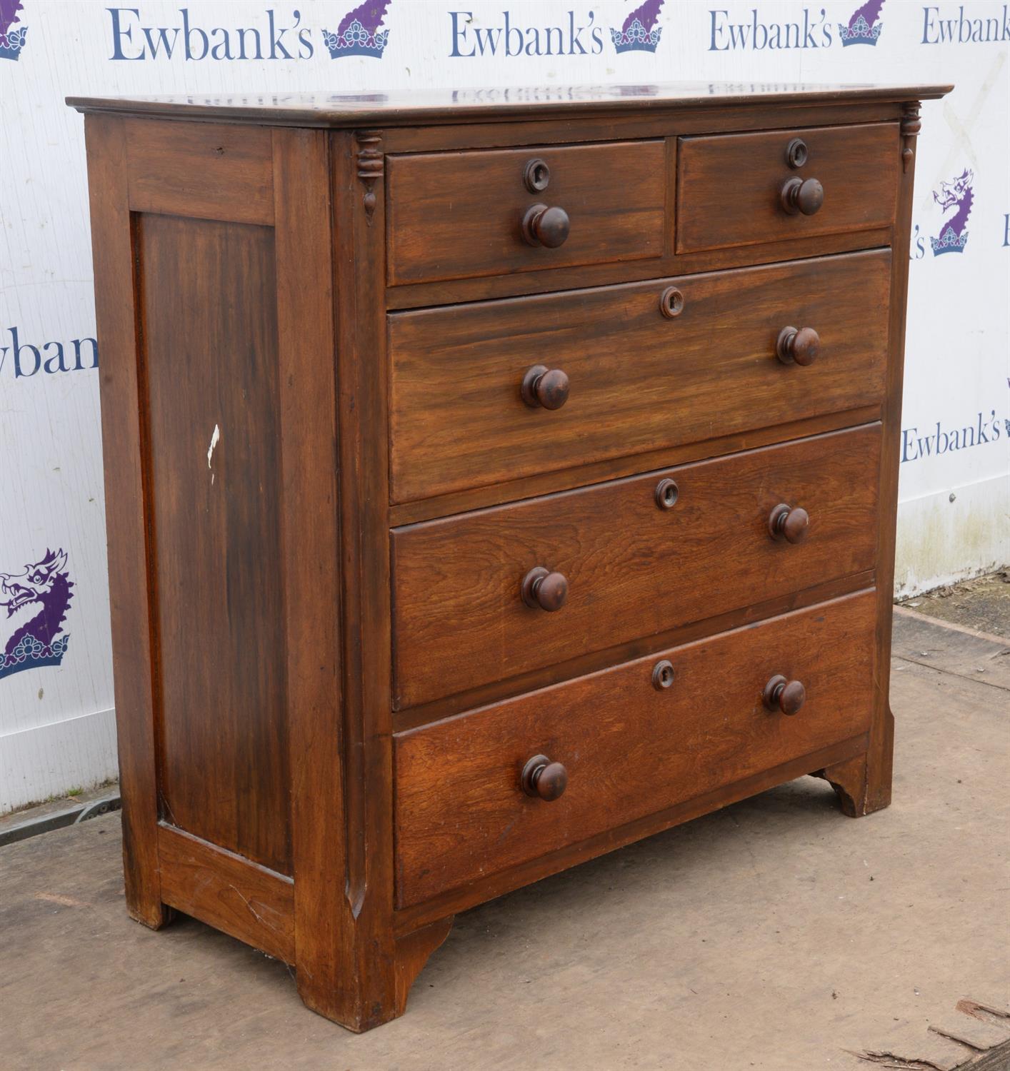 A Victorian mahogany chest of drawers, sides panelled, H 98cm, W 103cm, D 47cm - Image 3 of 3