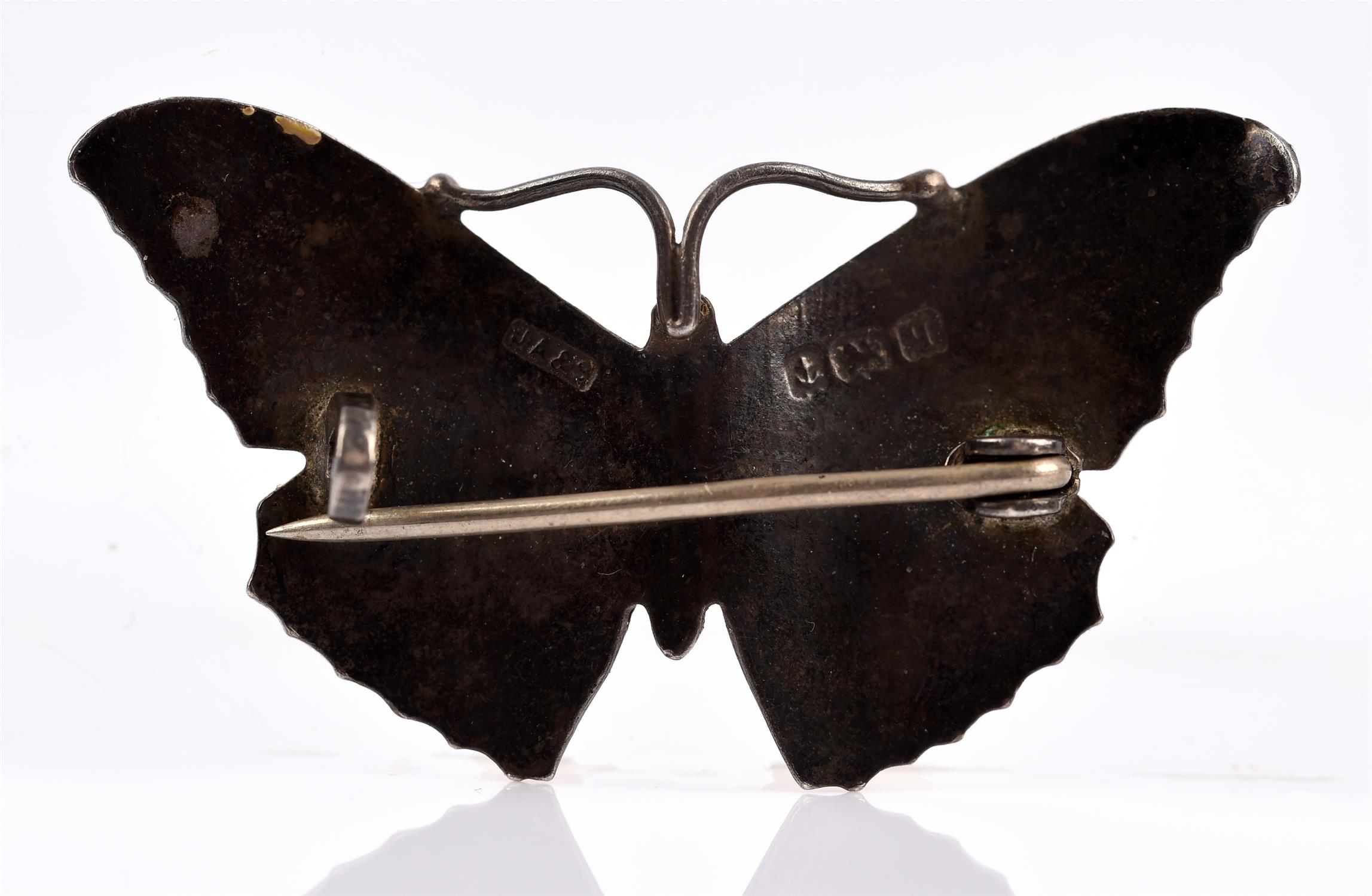 John Aitken and Son Enamel butterfly brooch, yellow, black and red enamel, in silver, - Image 3 of 3