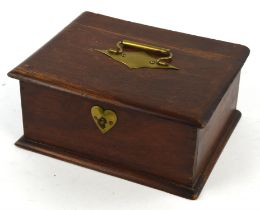 Edwardian oak slope front stationery box with Clark's Patent Selfcoiling Shutter,