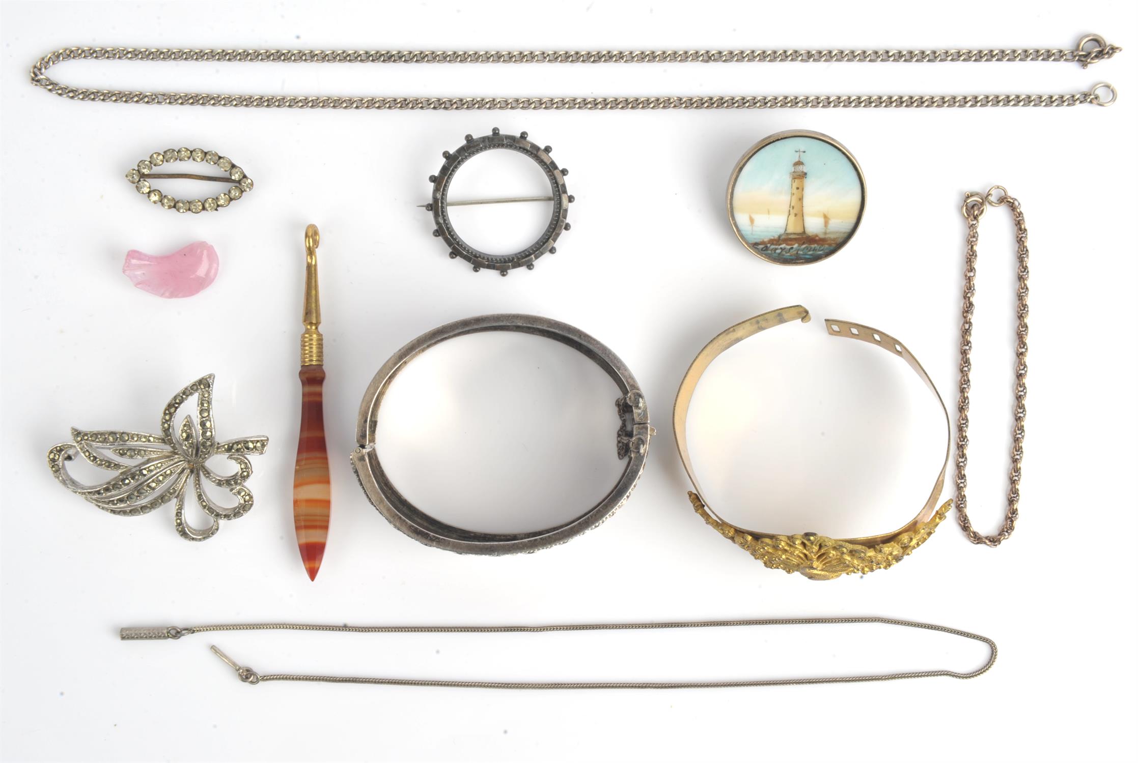 A group of antique and vintage items including a Victorian silver bangle, with crescent moon and - Image 2 of 2