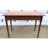 An Edwardian mahogany writing table, in the George II style, with two drawers, H 77cm, W 111cm,