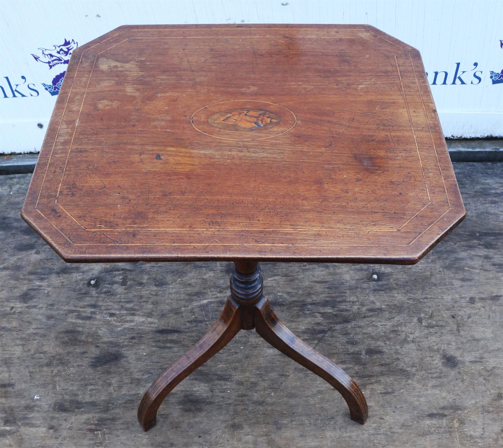 A Regency mahogany tilt-top tripod table, later inlaid, H 50cm, W 50cm, D 45cm - Image 2 of 2