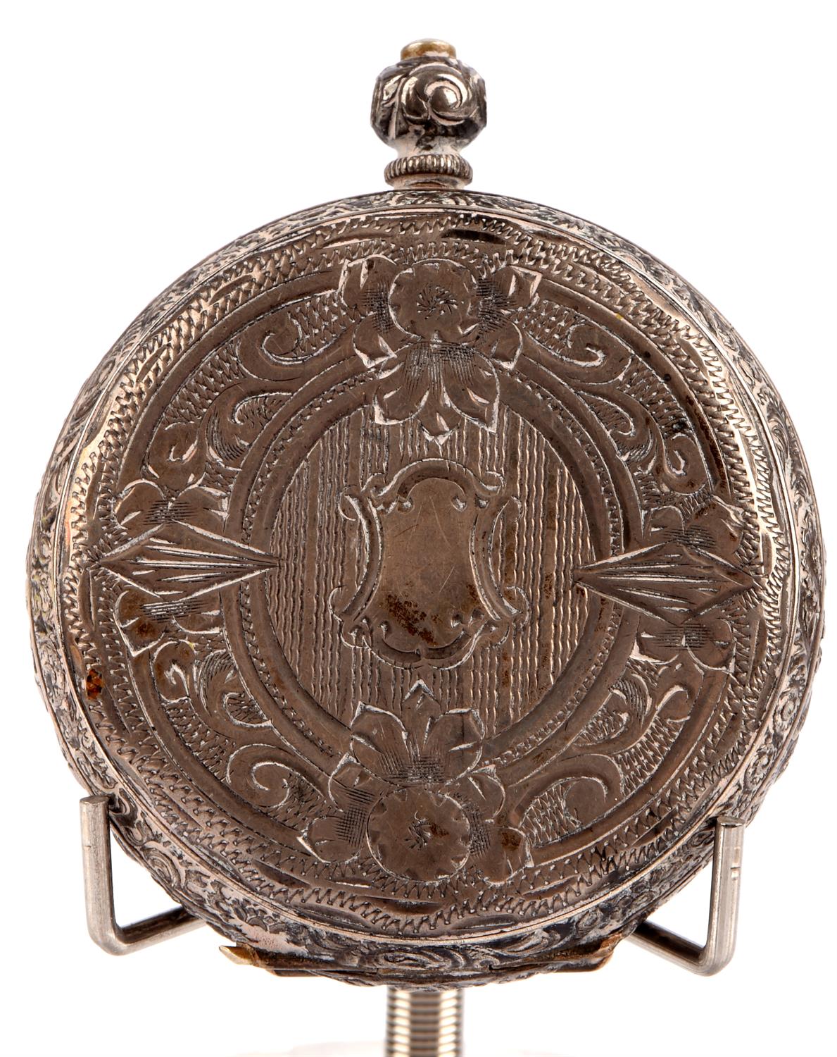 A silver hunter pocket watch with unsigned white enamel dial, keywind movement, a ladies open face - Image 3 of 8