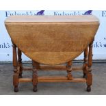 Oak two flap oval gate leg table, 20th Century, 72.5cm high x 121cm extended x 92cm deep