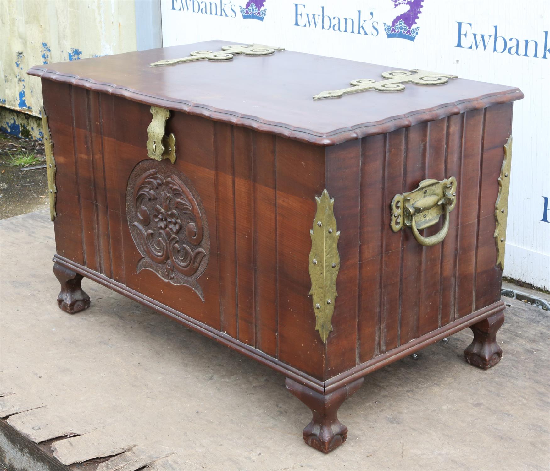 A Modern mahogany and brass bound blanket box raised on large pad feet. - Image 2 of 4