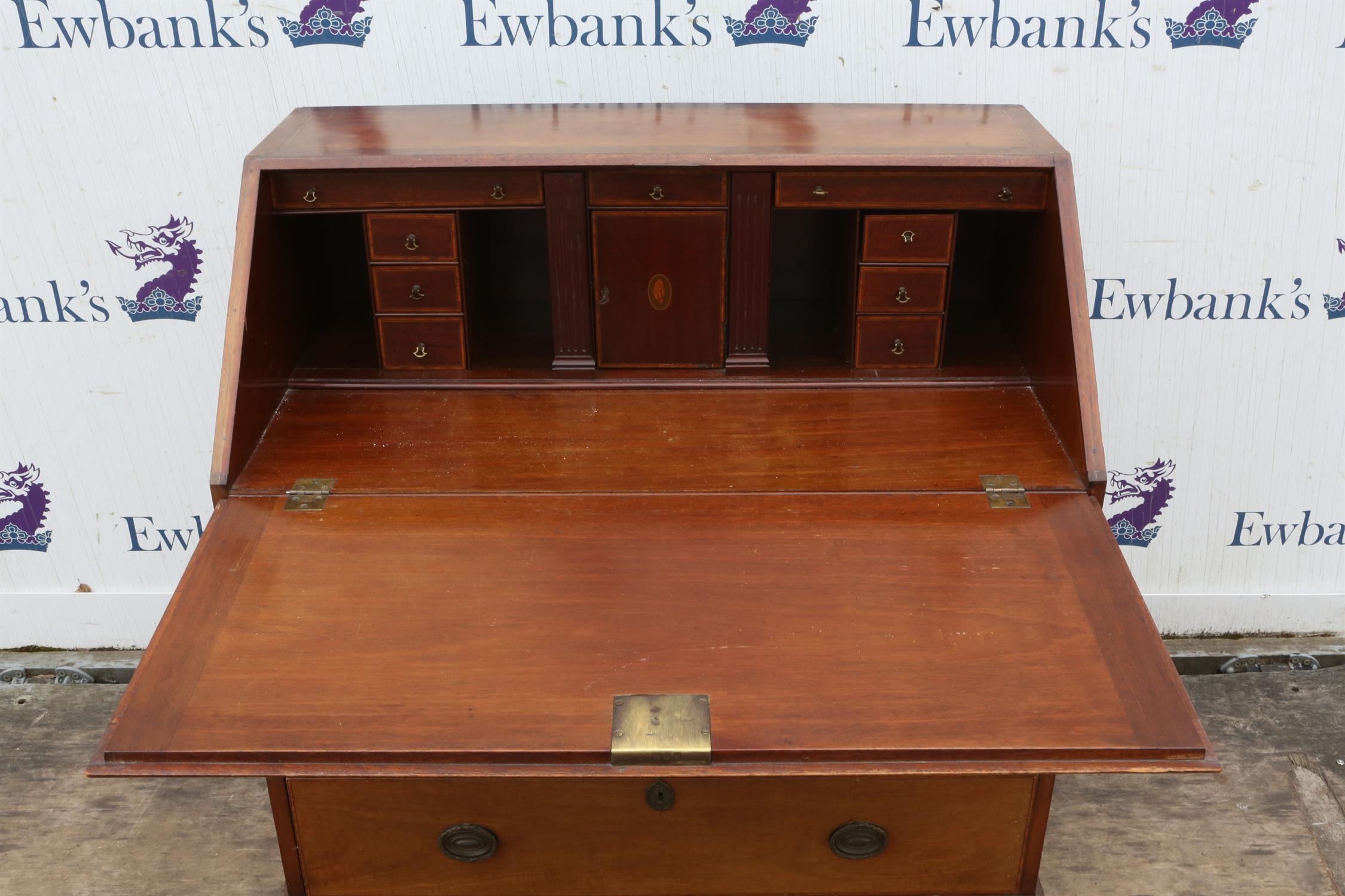An Edwardian mahogany bureau, satinwood banded, the interior with a cupboard door, - Image 4 of 5