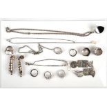 A group of mainly silver jewellery including eight rings, a pair of hallmarked sterling silver