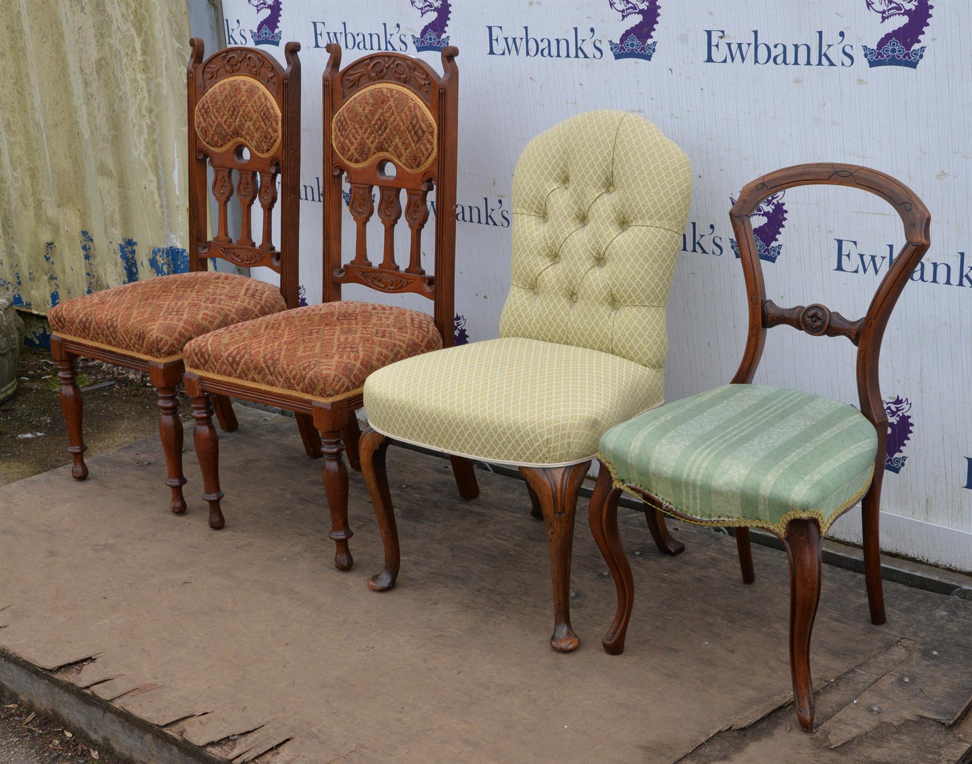 Pair of Edwardian walnut dining chairs, together with another dining chair and a George II style - Image 2 of 3