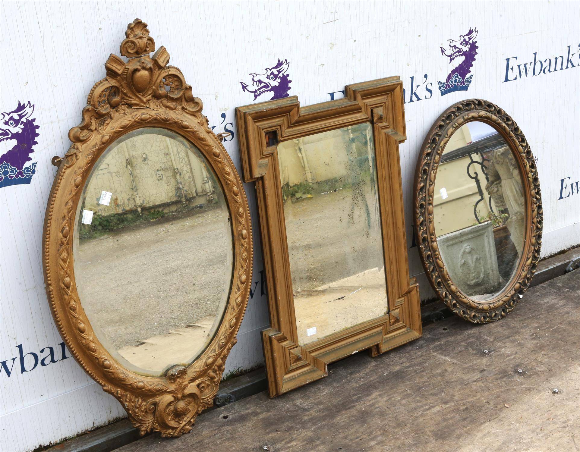 Three Gilt framed mirrors, two oval and one rectangular. - Image 2 of 2