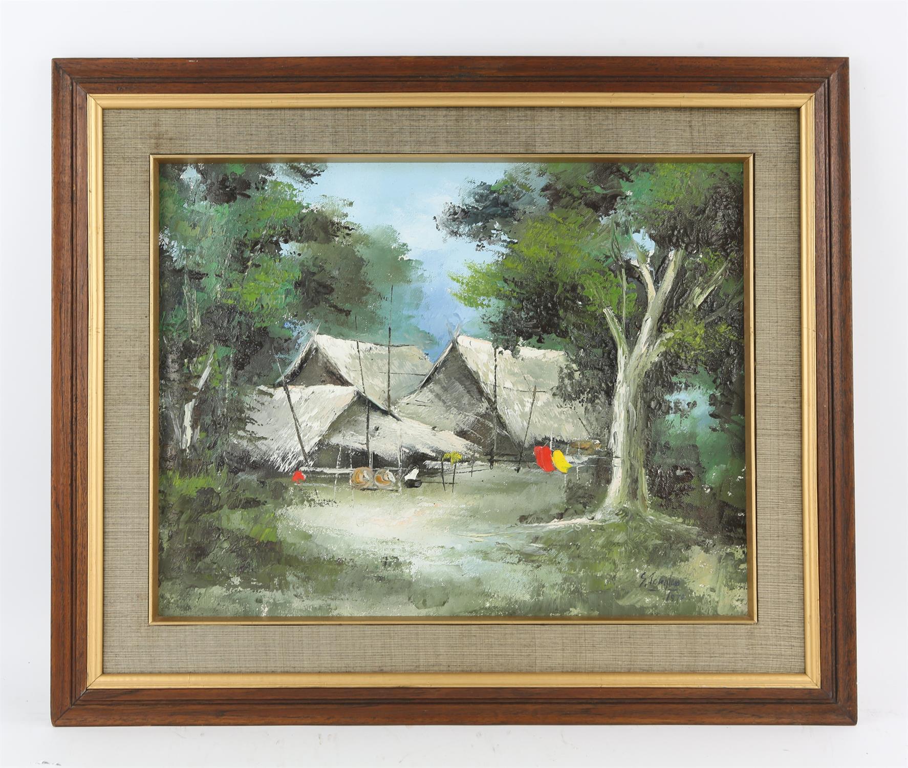 ** Sharee (20th century), Boats near an oriental hut, oil on canvas, signed and dated '74 lower