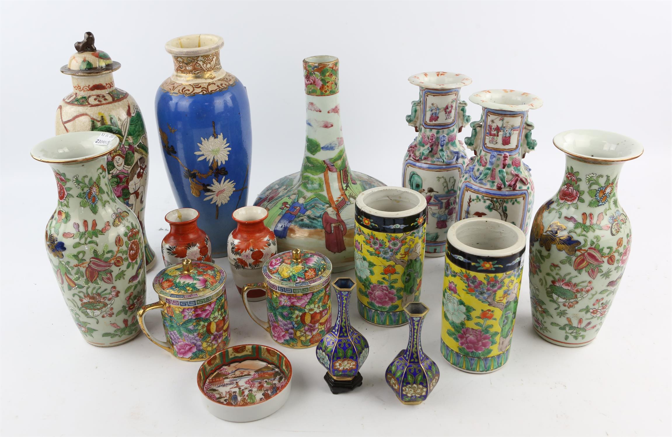 A large quantity of Asian ceramics including ; a late 19th century Cantonese bottle neck vase
