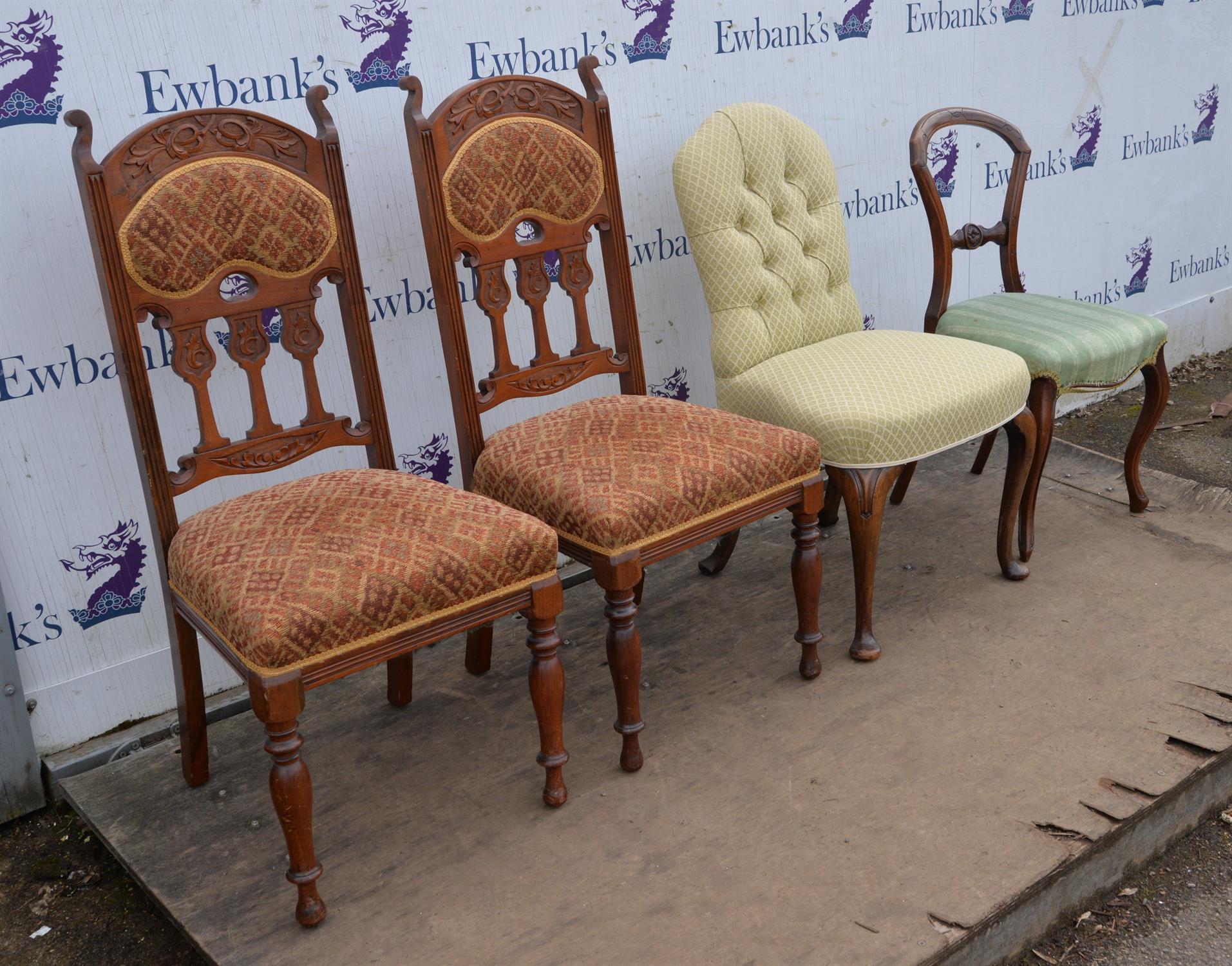 Pair of Edwardian walnut dining chairs, together with another dining chair and a George II style - Image 3 of 3