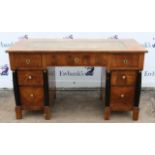 Alate 19th century French walnut knee hole desk with tooled leather writing surface. Height 76cm,