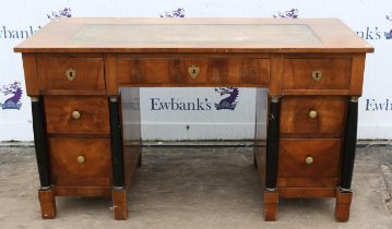 Alate 19th century French walnut knee hole desk with tooled leather writing surface. Height 76cm,