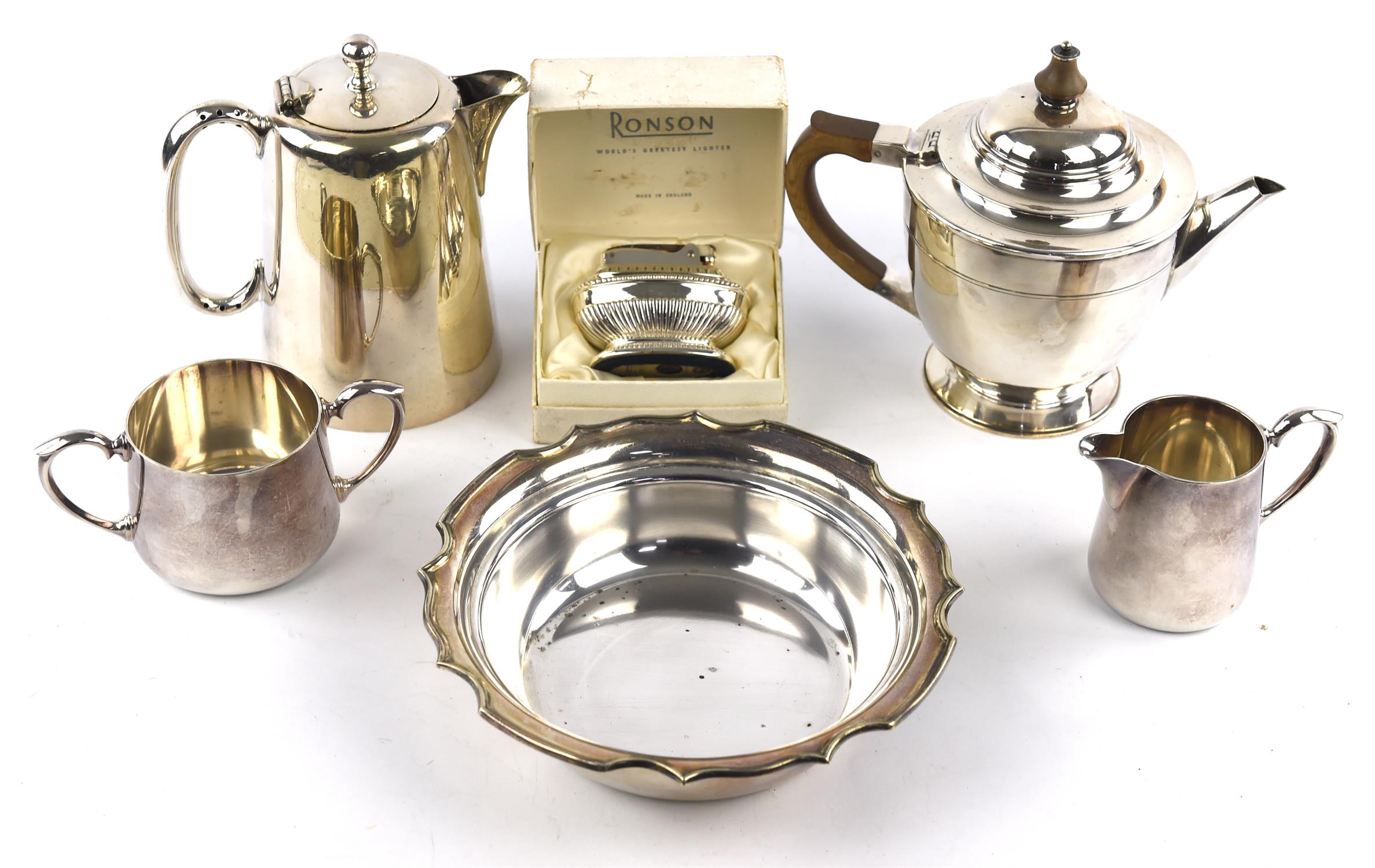 Mixed lot of silver plated items to include a Romney Plate four piece tea and coffee service,