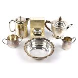 Mixed lot of silver plated items to include a Romney Plate four piece tea and coffee service,
