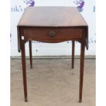 A George III mahogany pembroke table, the 'butterfly' type top with flame mahogany and satinwood