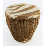 African zebra skin drum, 36cm high