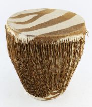 African zebra skin drum, 36cm high