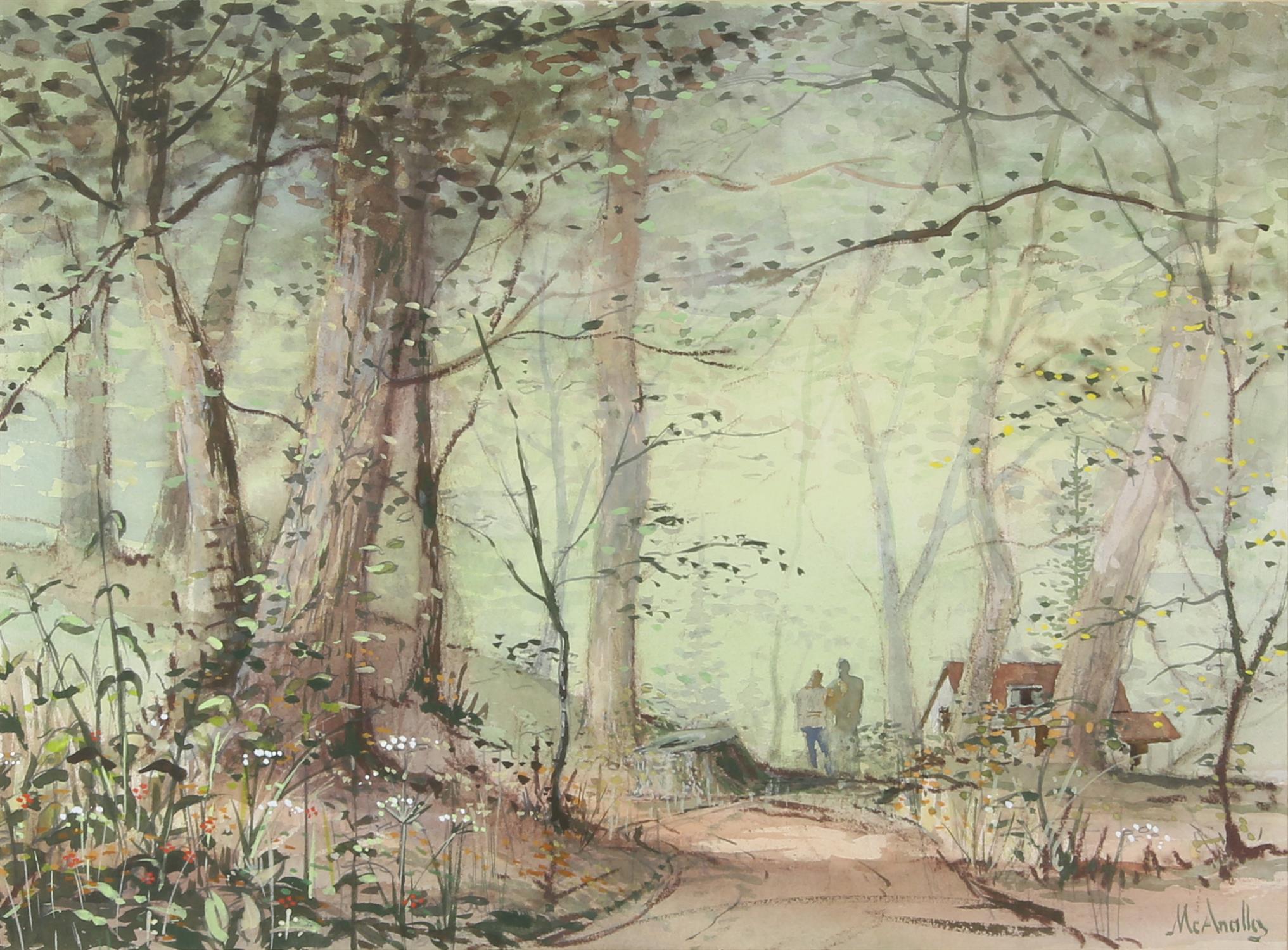 William McAnally (b. 1942), ‘Woodland Tryst, Bridge of Allan’, watercolour, signed lower right,