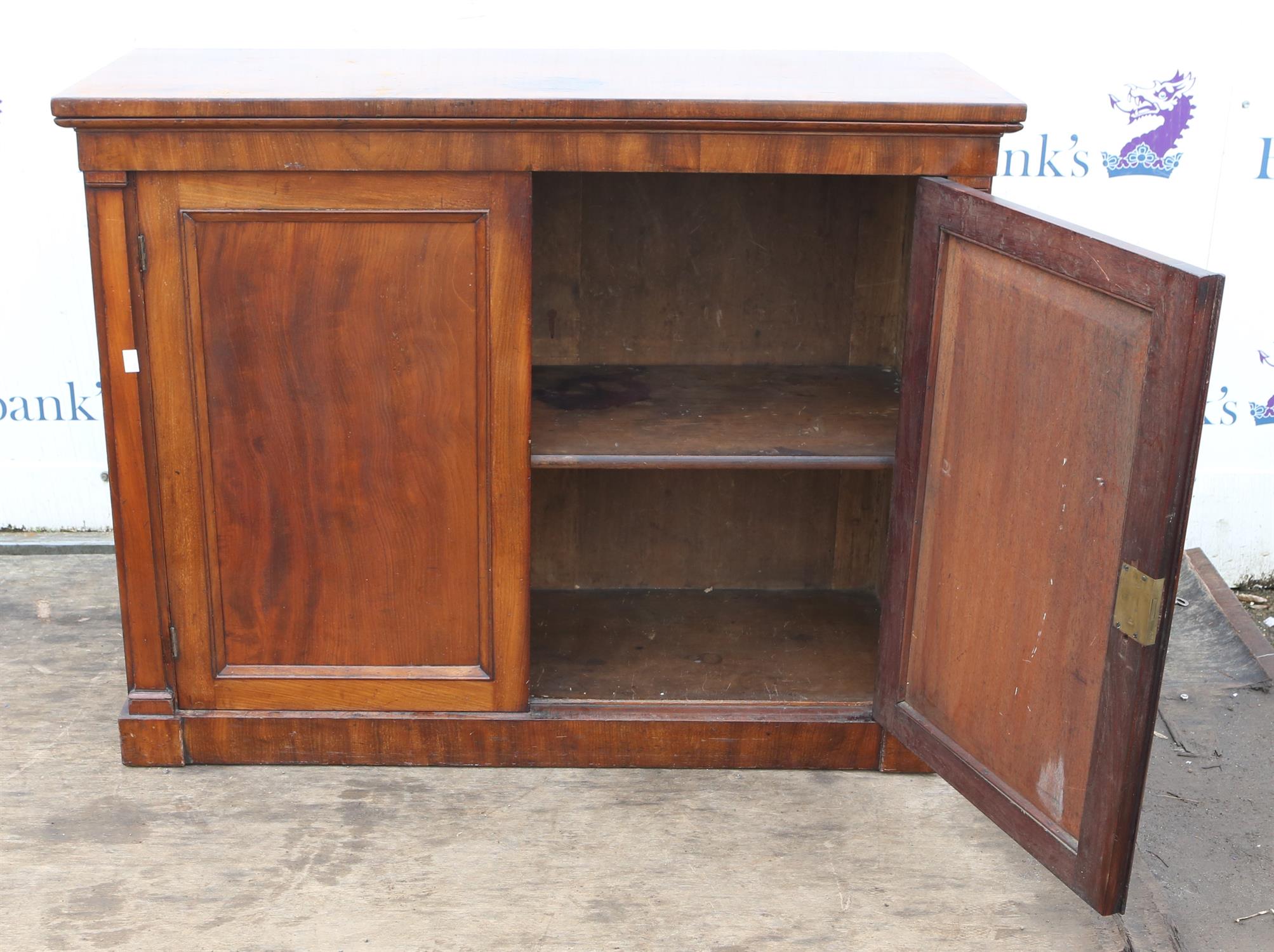 Mahogany cupboard, 19th Century, with two panelled doors enclosing a shelf, on plinth bae, - Image 2 of 2