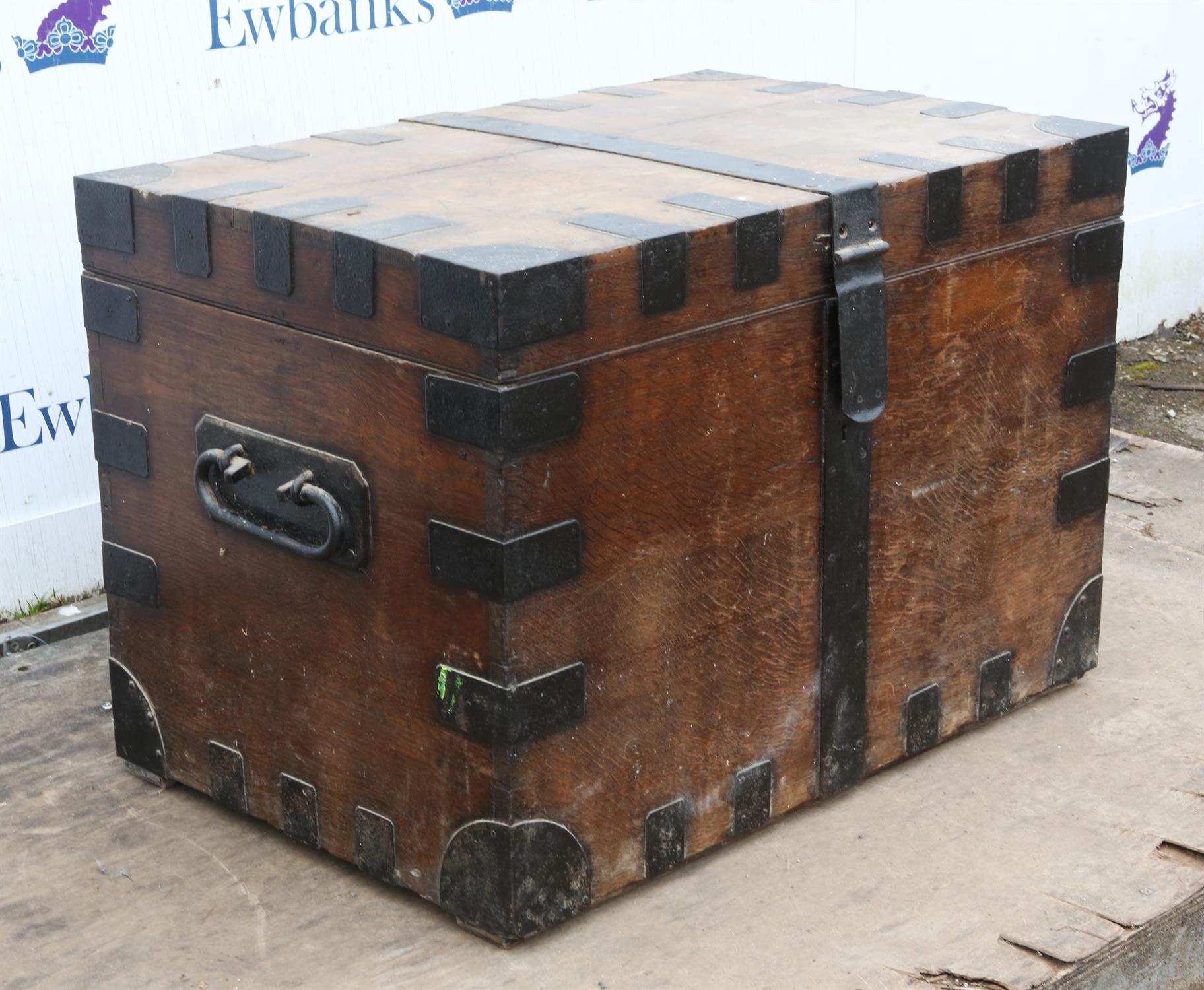 An early 20th century oak and metal bound silver chest with twin iron handles. Width 85cm - Image 3 of 5