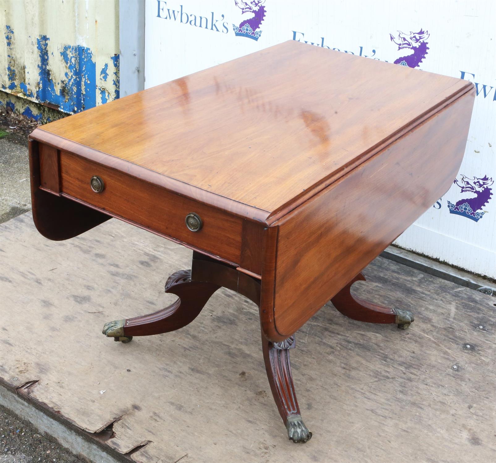A George IV mahogany pedestal pembroke table, 1820s, the sold top above two drawers, - Image 8 of 12