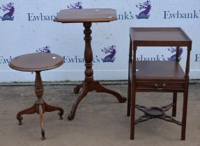 Mahogany tripod table, 19th Century, with square top, on turned column with tripod base, 76cm high,