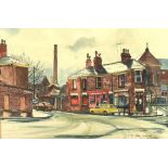 Donald Dakeyne (British b. 1931), A wet morning, Rishton Lane, Bolton, watercolour,