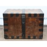 An early 20th century oak and metal bound silver chest with twin iron handles. Width 85cm