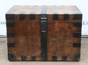 An early 20th century oak and metal bound silver chest with twin iron handles. Width 85cm