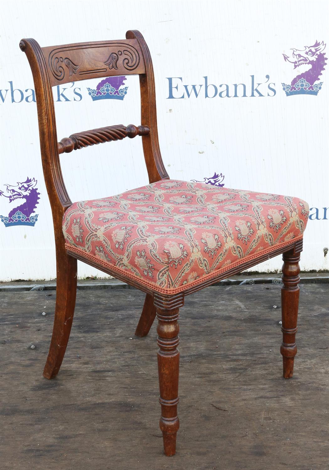 A set of George IV mahogany dining chairs, with rope twist mid bars and turned legs. (4) - Image 2 of 3