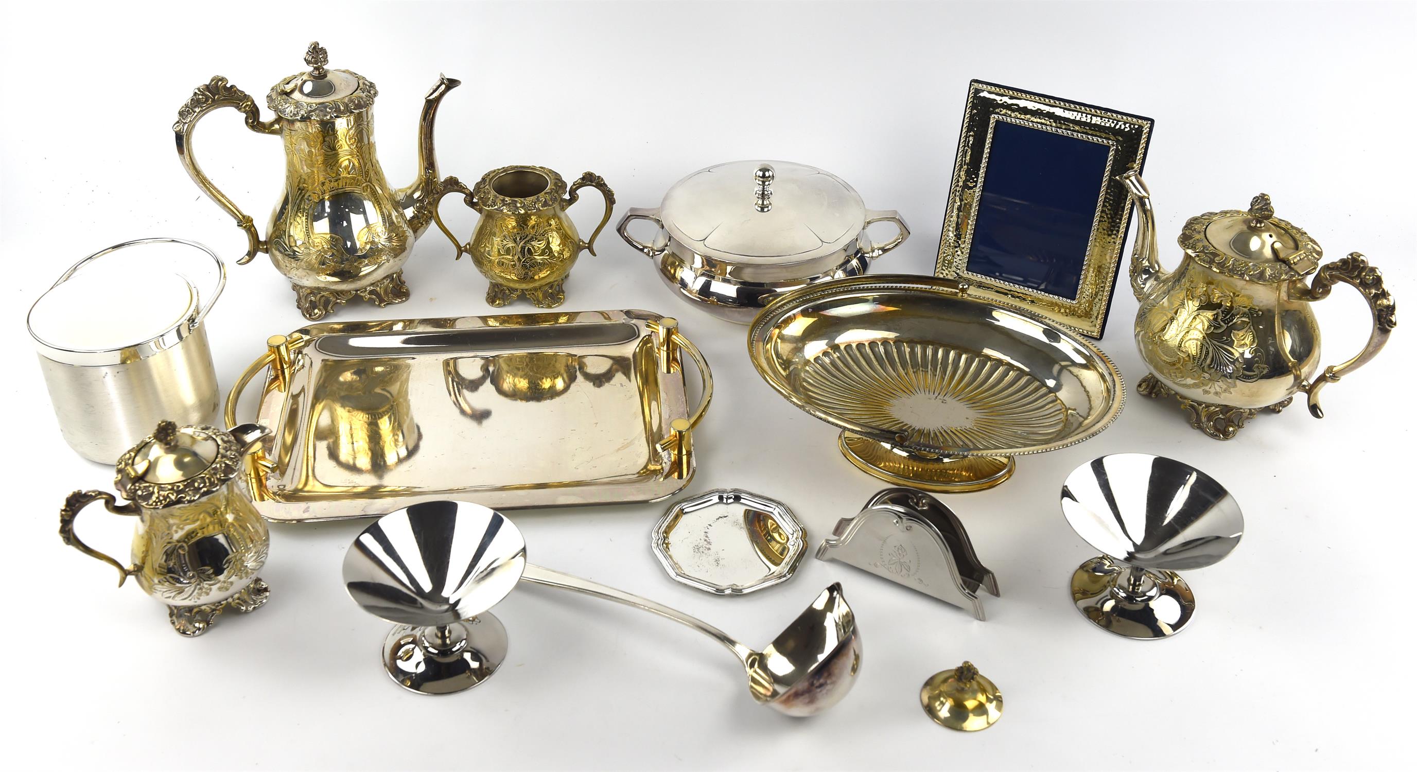 Four piece silver plated tea set and selection of plated wares (qty)