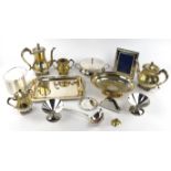 Four piece silver plated tea set and selection of plated wares (qty)