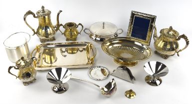 Four piece silver plated tea set and selection of plated wares (qty)