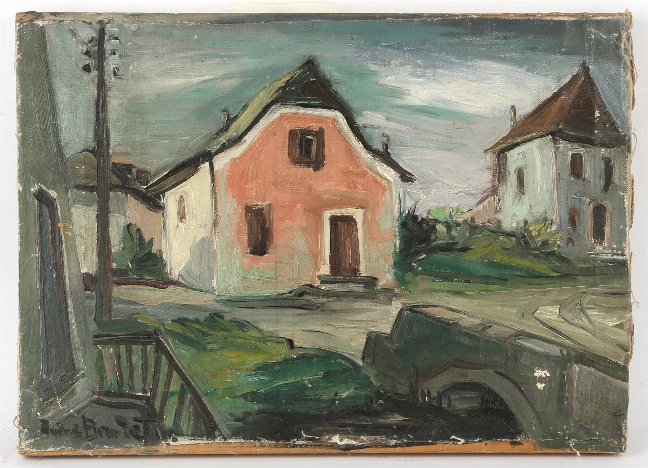 Andre Bouchet? (20th century), Village scene, oil on canvas, indistinctly signed lower left,