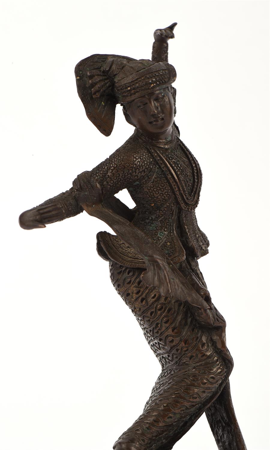 A pair of Balinese [or other South East Asian] bronze dancers; each one on a circular base; overall - Image 5 of 7